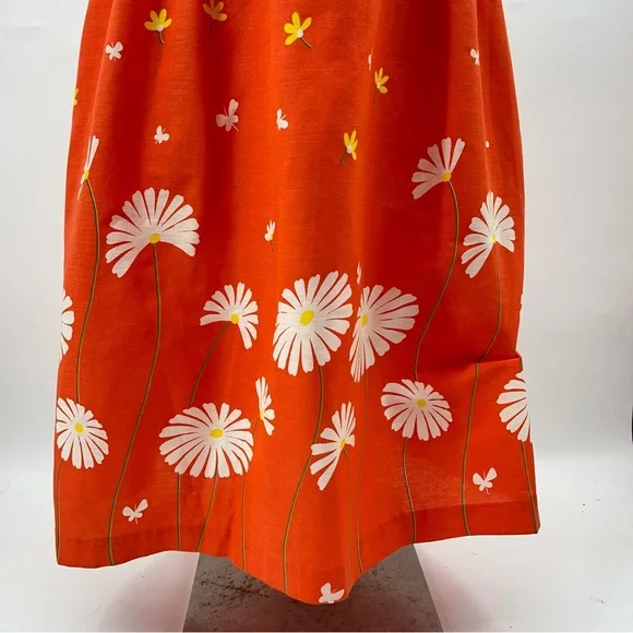 NEW Vintage 80s 18 Midi dress Orange Floral 0947 A-line fit and flare butterfly - Picture 4 of 14